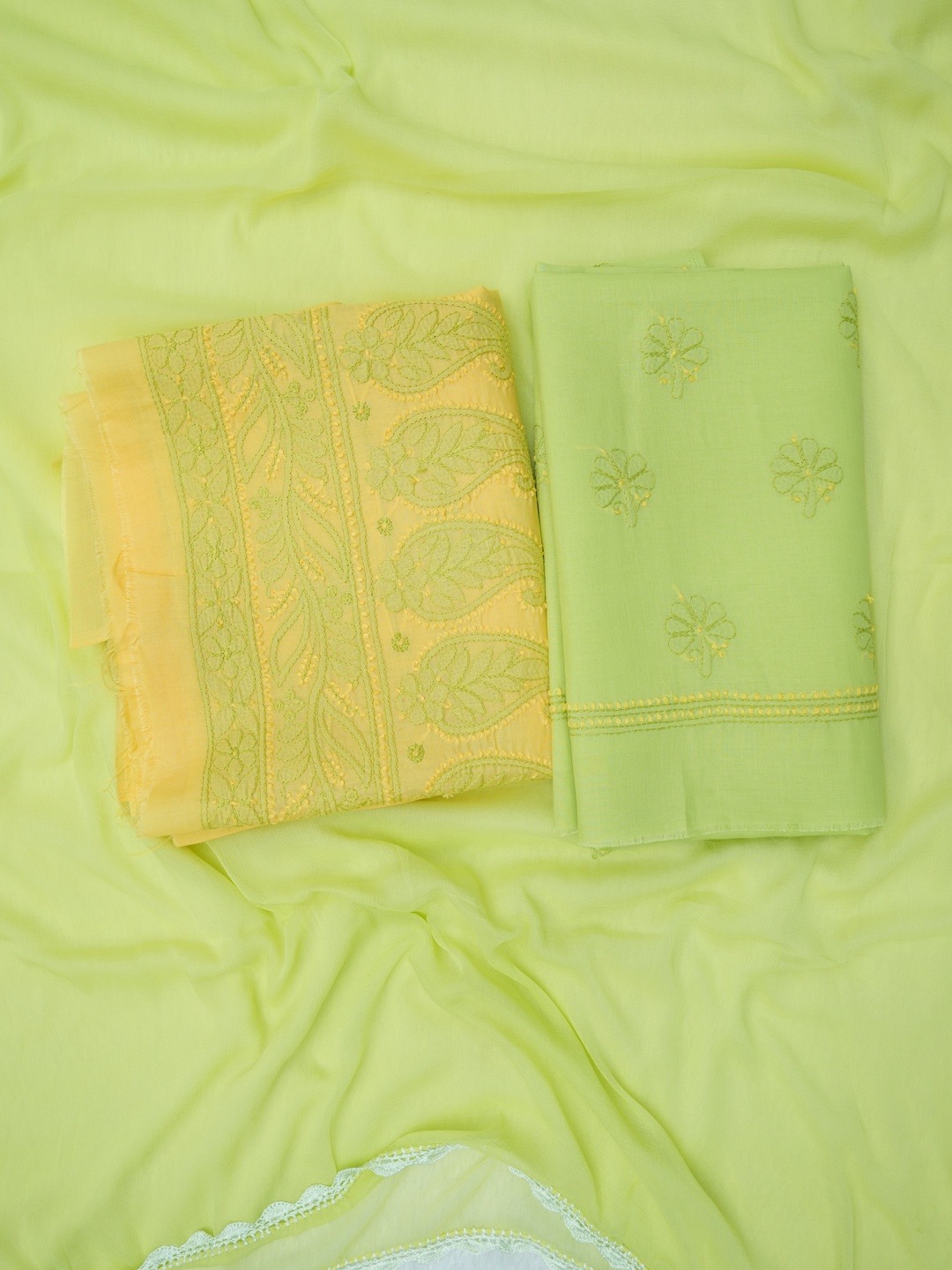 

PARAMOUNT CHIKAN Floral Embroidered Chikankari Unstitched Dress Material, Yellow
