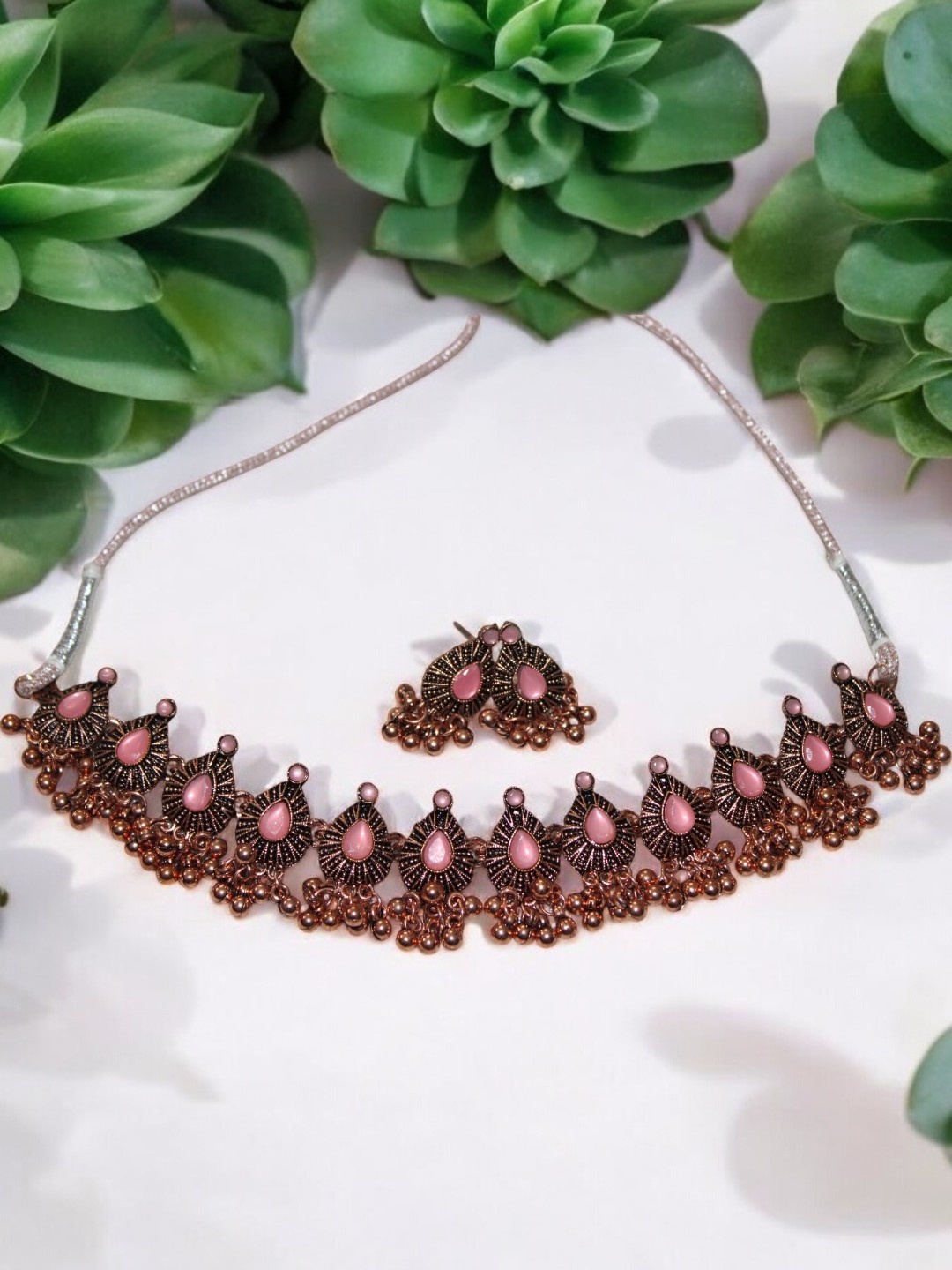 

Jolly Faces Stone Studded & Beaded Jewellery Set, Copper