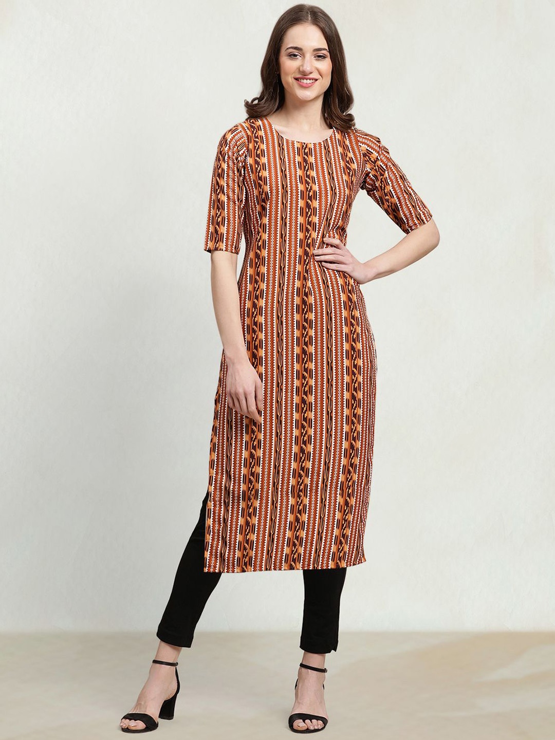 

Moda Rapido Geometric Printed Straight Kurta, Brown