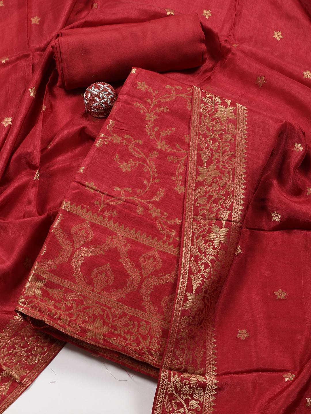 

Meena Bazaar Embroidered Art Silk Unstitched Dress Material, Maroon