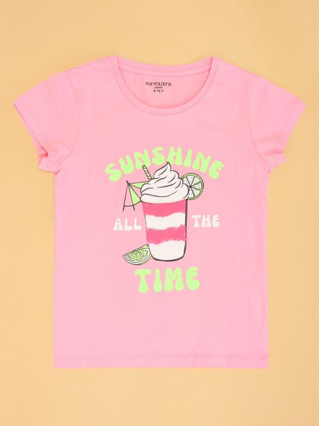 

Pantaloons Junior Girls Graphic Printed Round Neck Cotton T-shirt, Pink