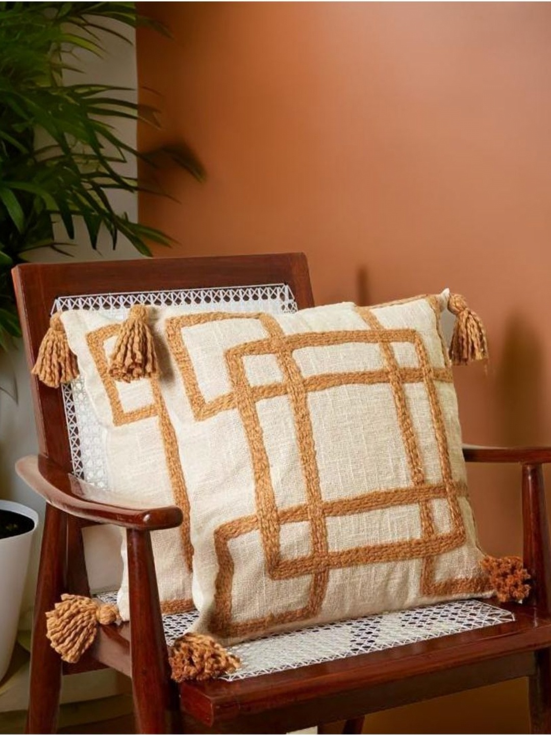 

Aura Beige & Brown 2 Pieces Geometric Textured Pure Cotton Square Cushion Covers