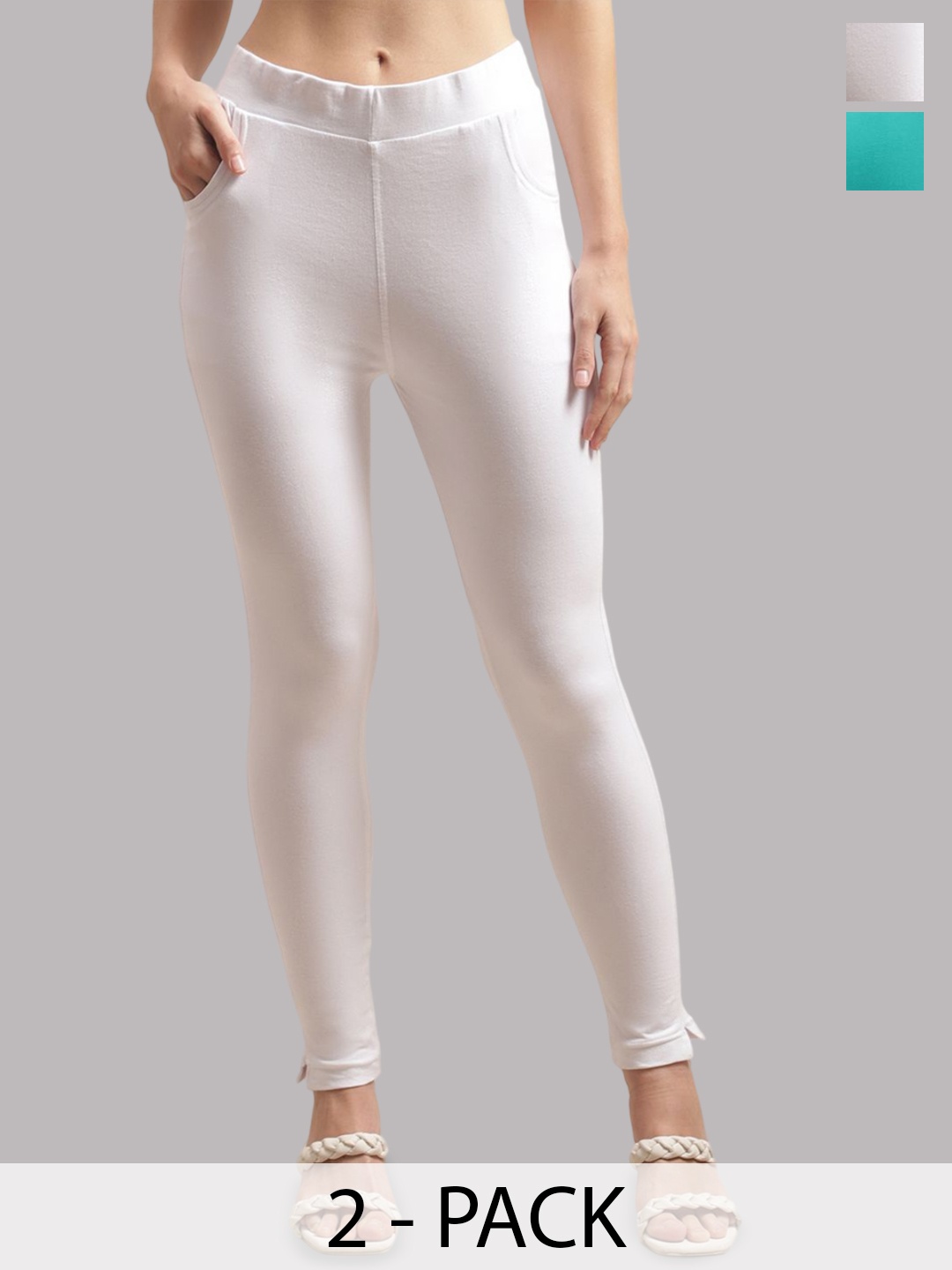 

Valles365 by S.C. Plus Size Pack Of 2 Cotton Ankle-Length Leggings, White