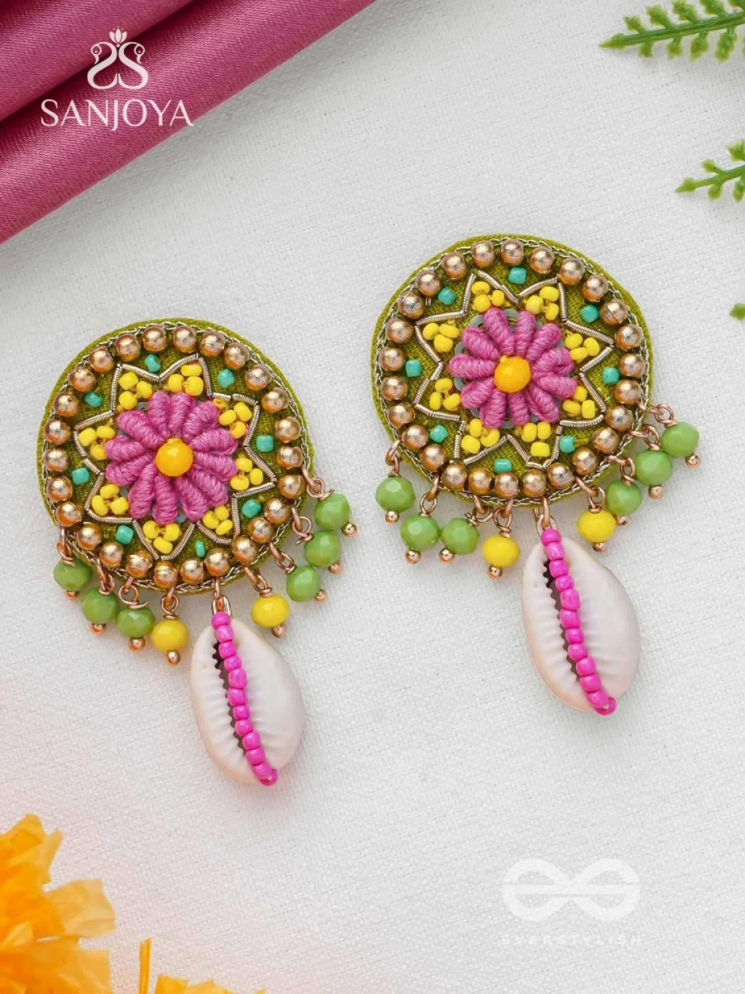 

EVERSTYLISH Sanjoya Shell & Beads Embroidered Earrings, Multi