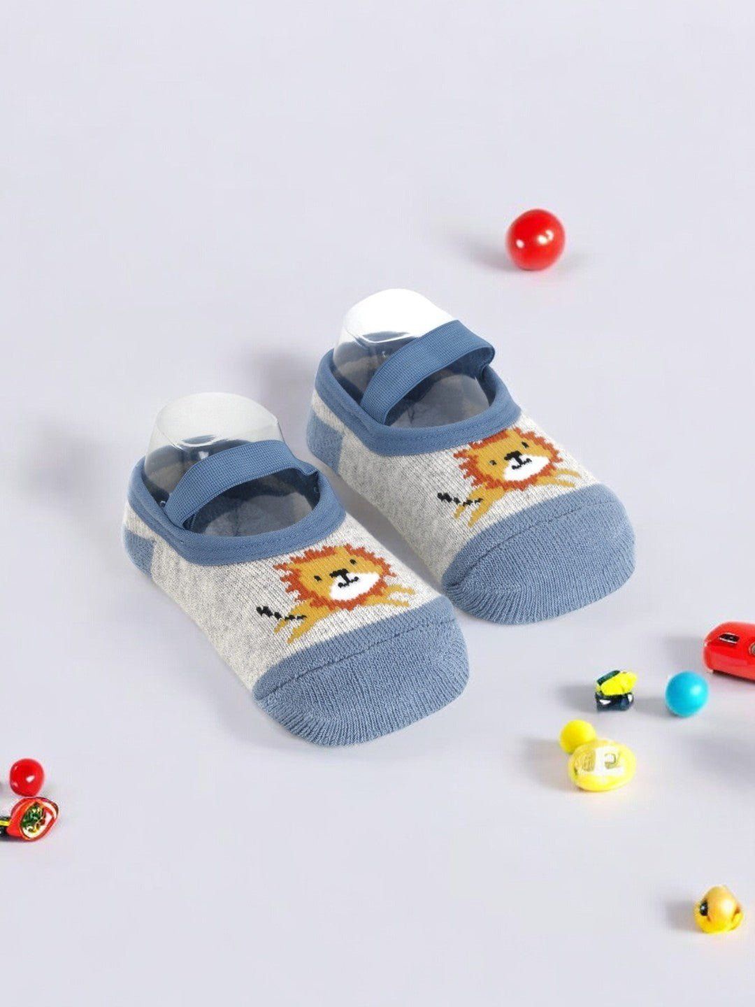 

Yellow Bee Boys Lion Patterned Cotton Ankle-Length Socks, Blue