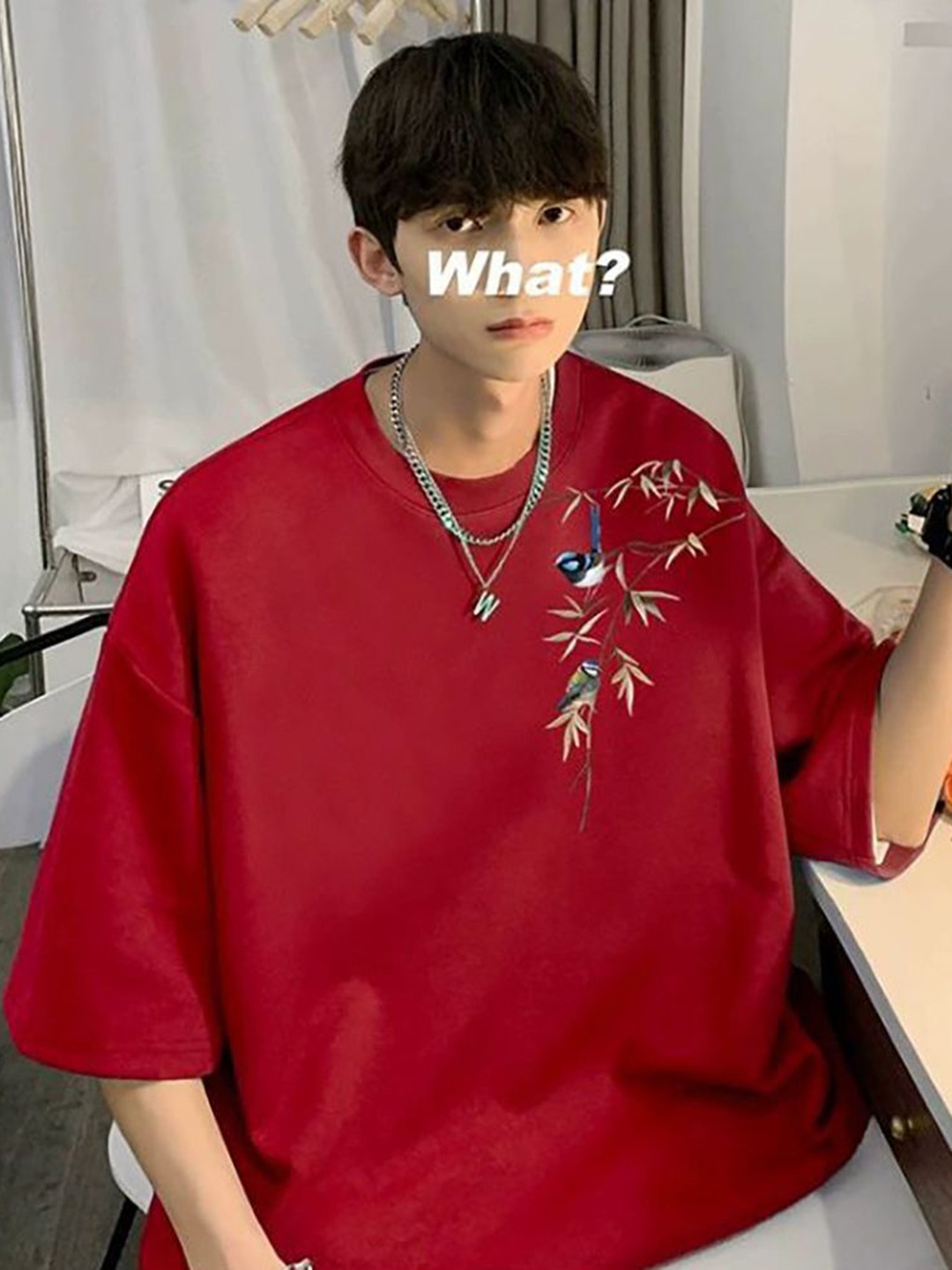 

StyleCast x Revolte Men Tropical Printed Oversized Cotton T-shirt, Red