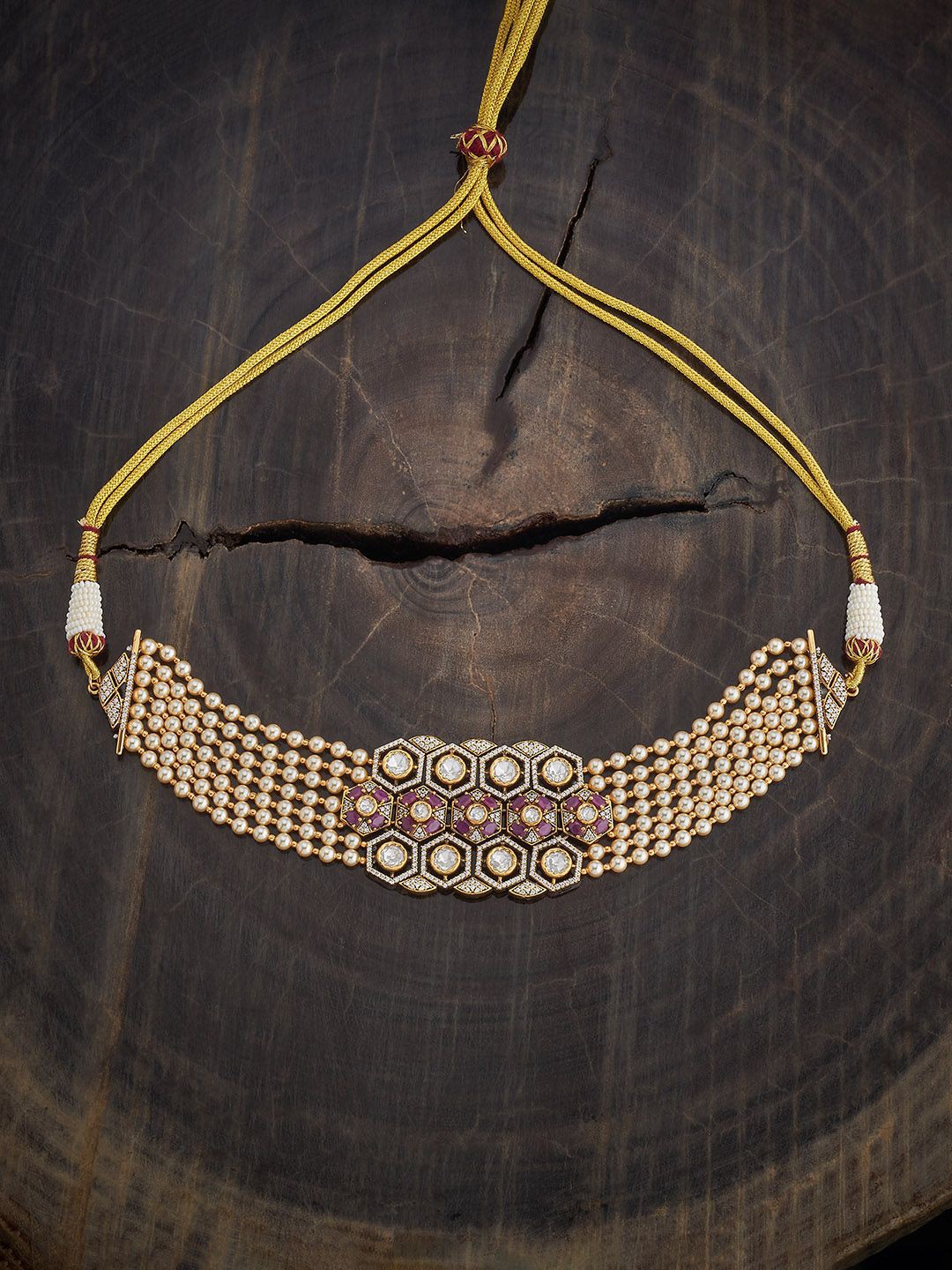 

Kushal's Fashion Jewellery Copper Ruby Victorian-Plated Kundan Necklace, Gold