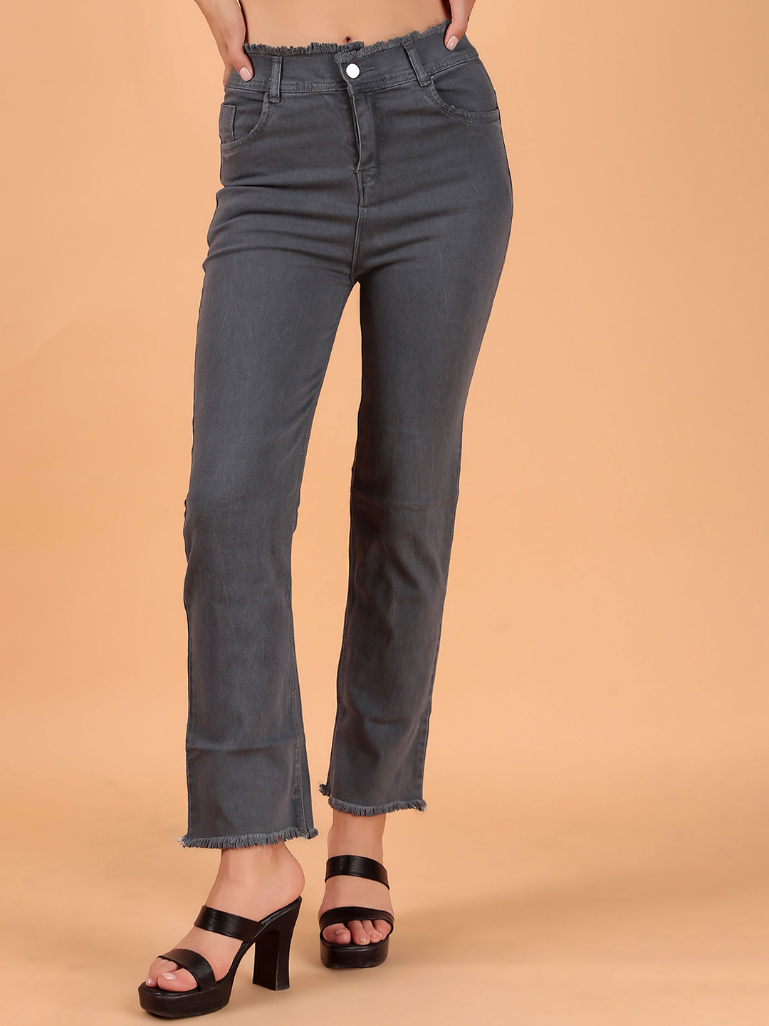 

KASHIAN Women Jean Boyfriend Fit High-Rise Stretchable Jeans, Grey
