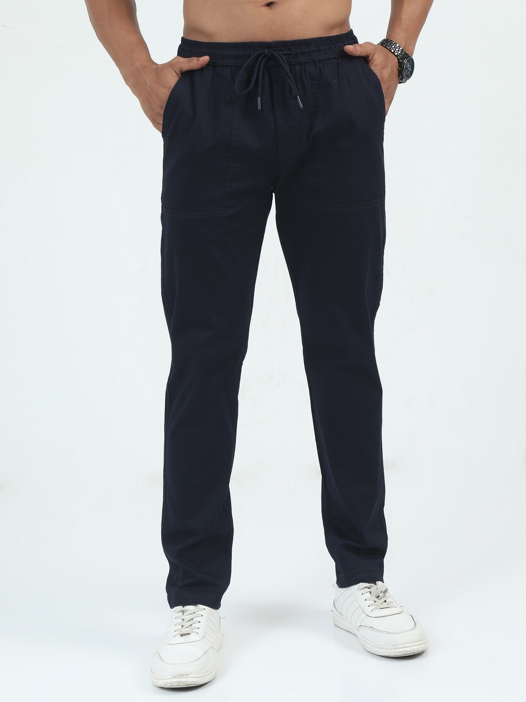 

NEVER NEUD Men Relaxed Comfy Airport Trousers, Navy blue