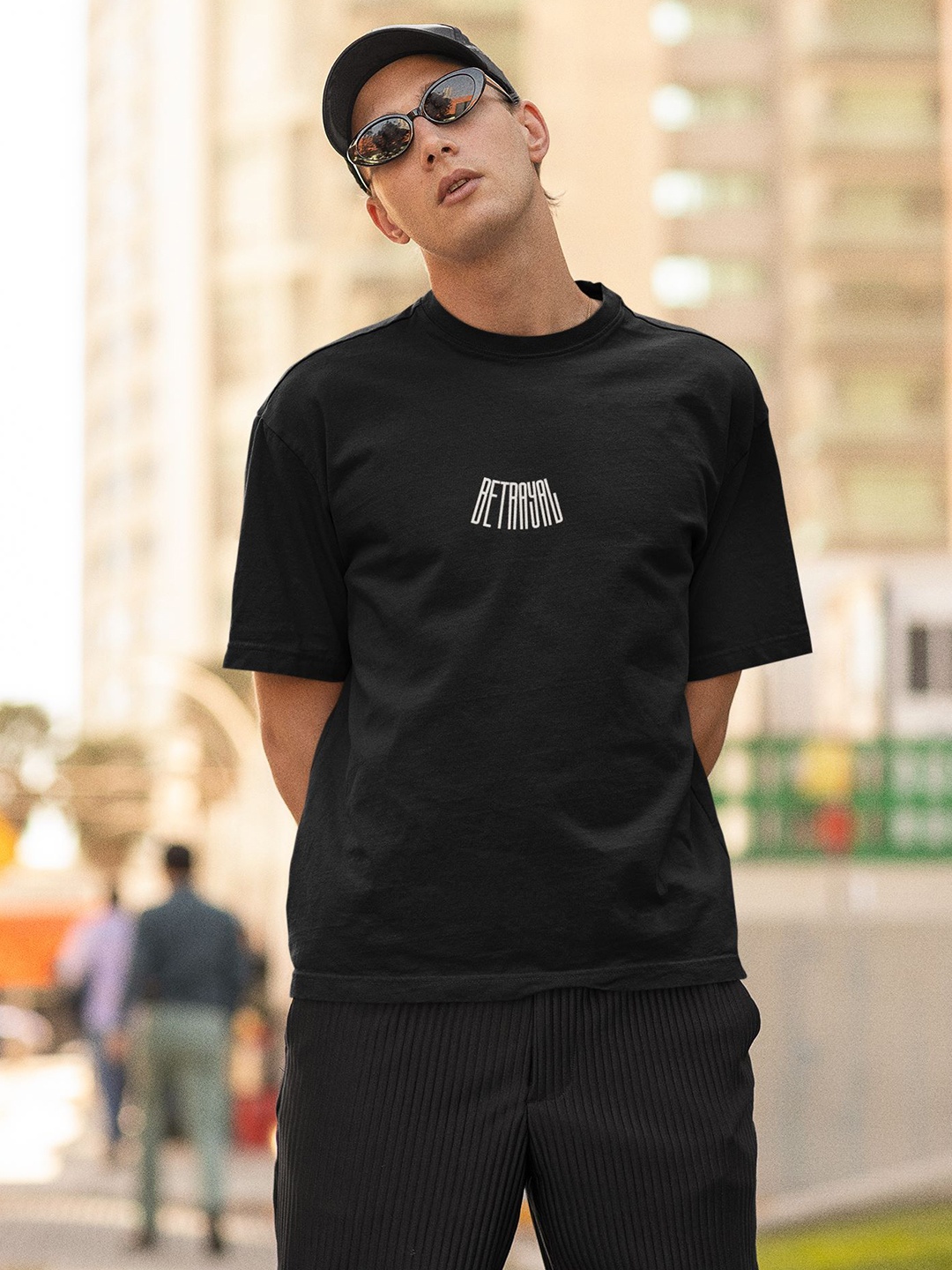 

TheBTclub Men Activchill Graphic Printed Round Neck Cotton Oversized T-shirt, Black