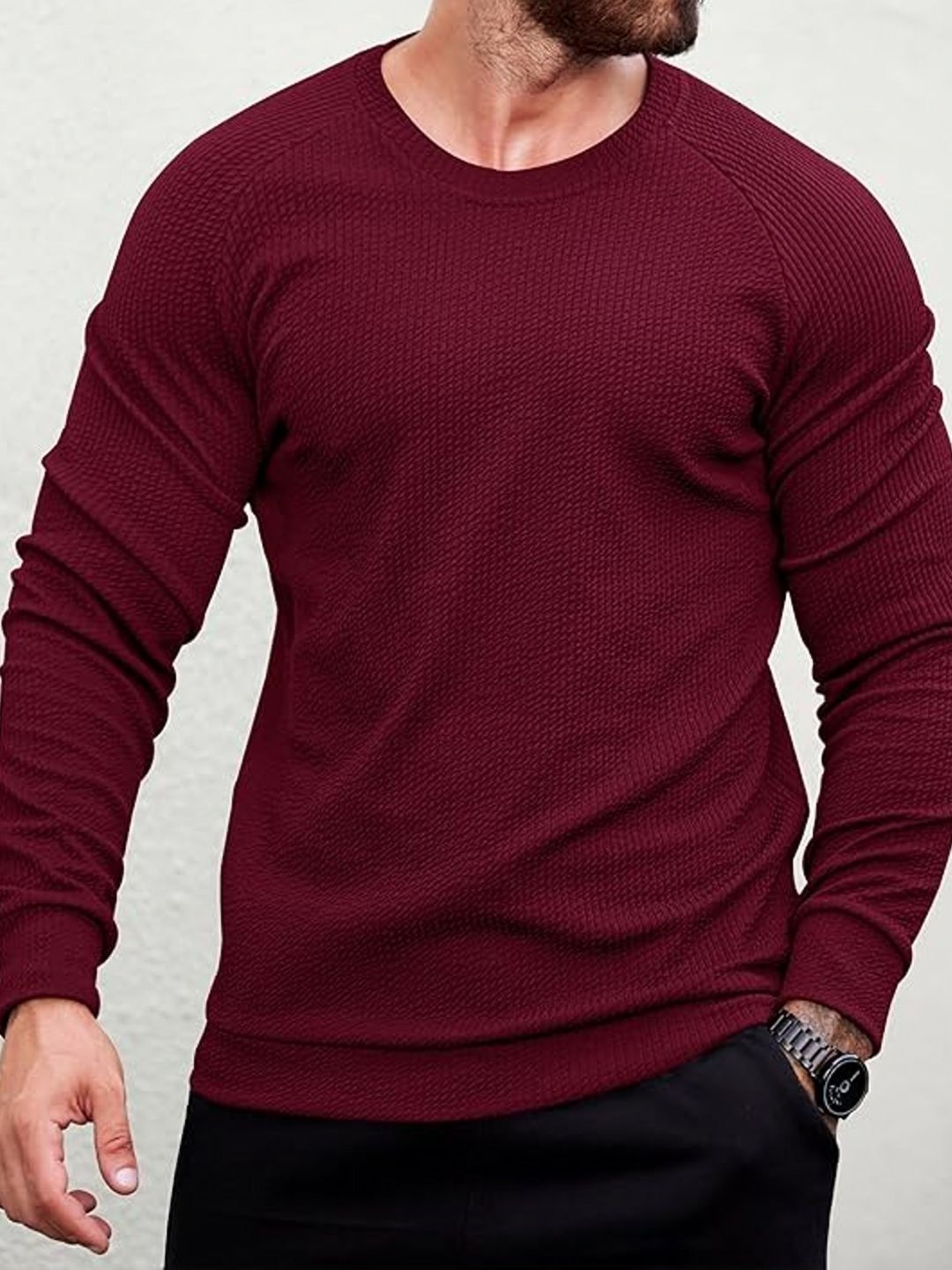 

madfrog Men Self Design Round Neck T-shirt, Maroon
