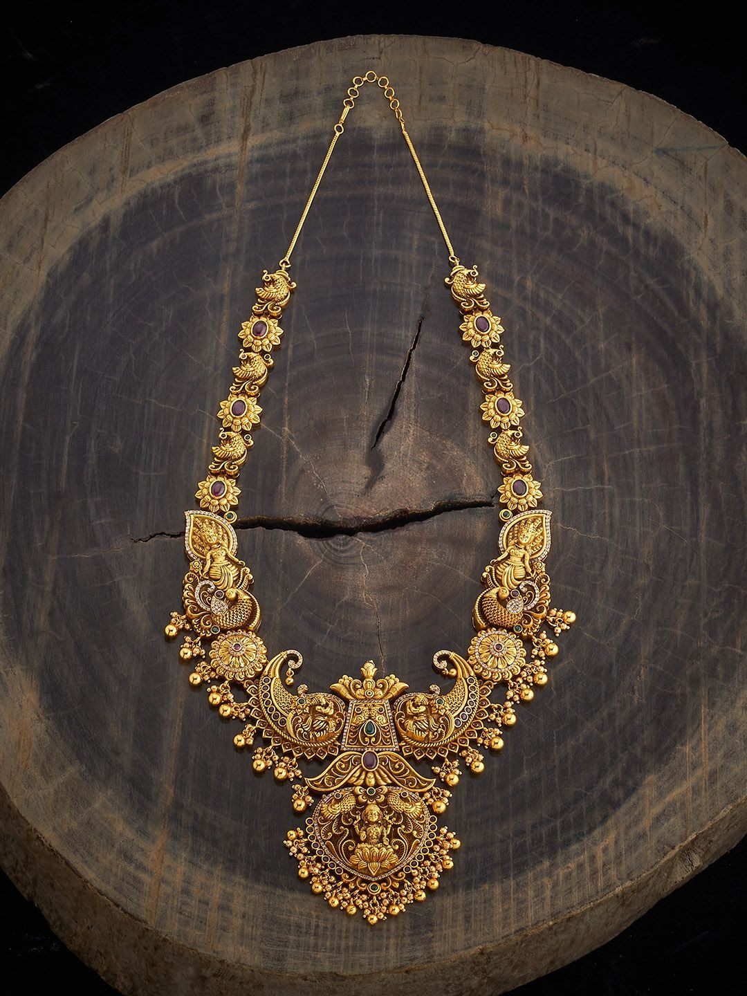 

Kushal's Fashion Jewellery Copper Ruby-Green Gold-Plated Antique Necklace
