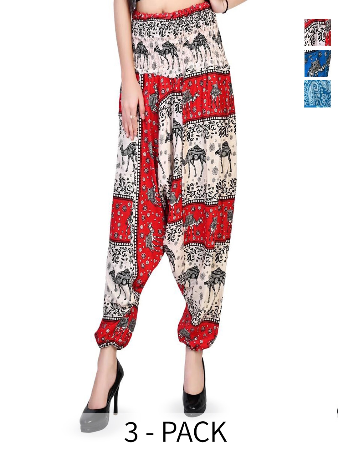 

NarNari Women Pack Of 3 Printed High-Rise Harem Pants, Blue