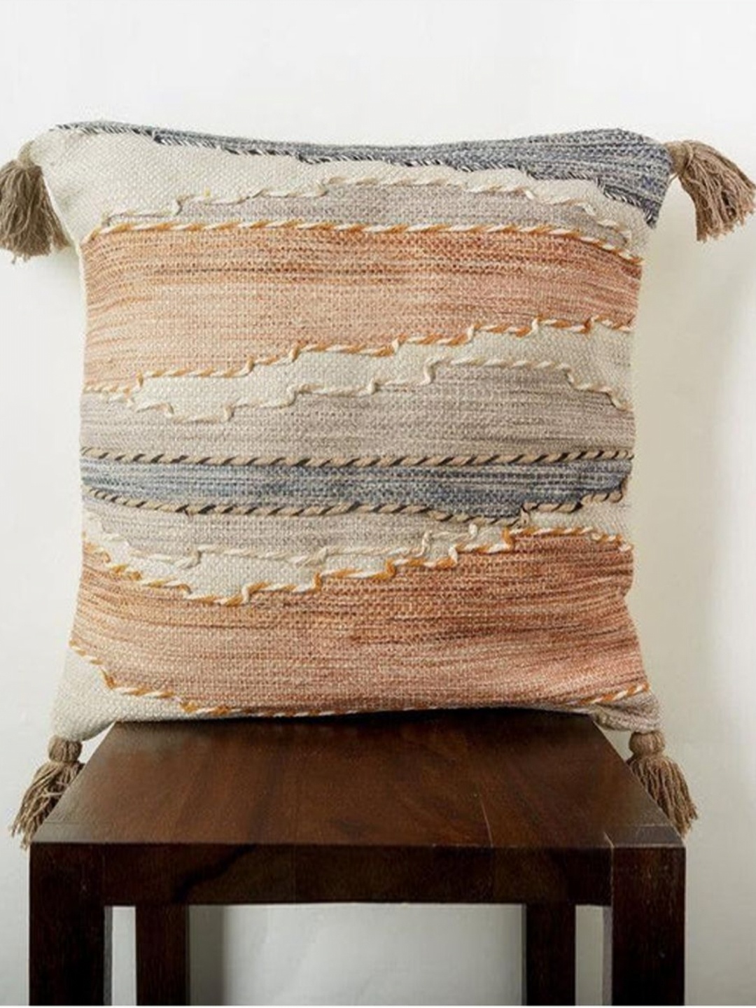 

Aura Brown And Beige Embroidered Textured Square Cushion Covers