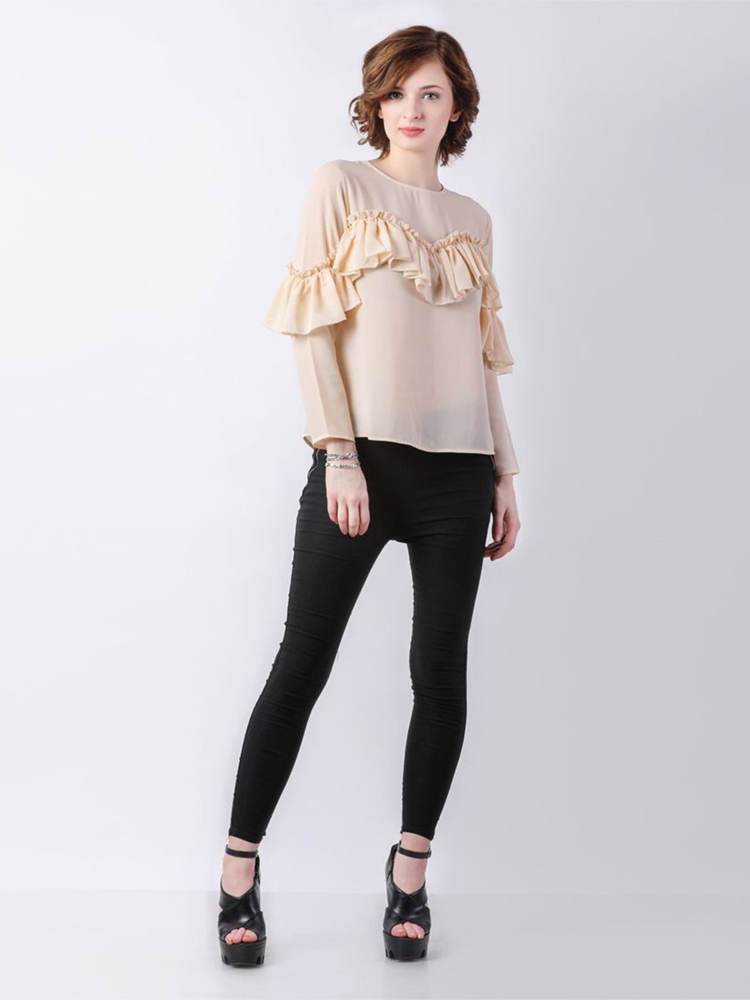 

DELIS Monochrome Georgette Top, Beige