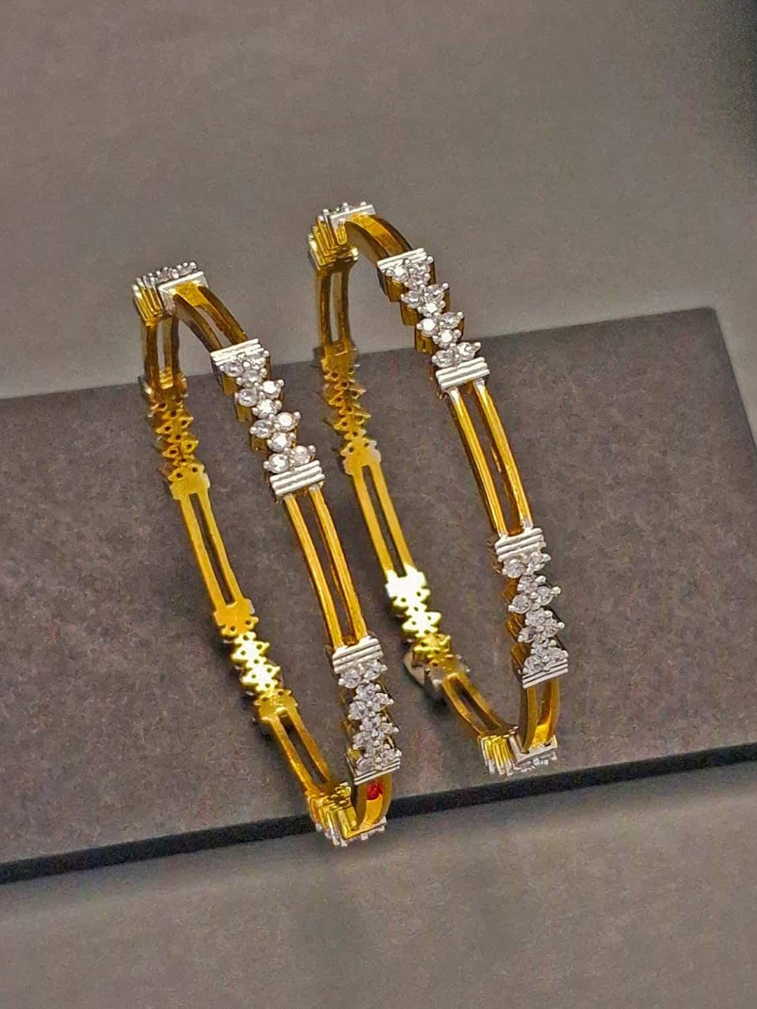 

Zevarly Set of 2 Gold Plated Cubic Zirconia Stone-Studded Bangles
