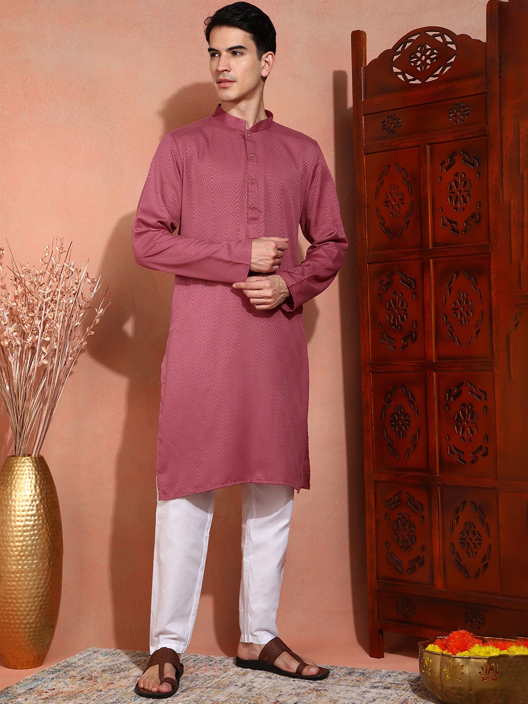 

SWAGG INDIA Men Kurta, Pink
