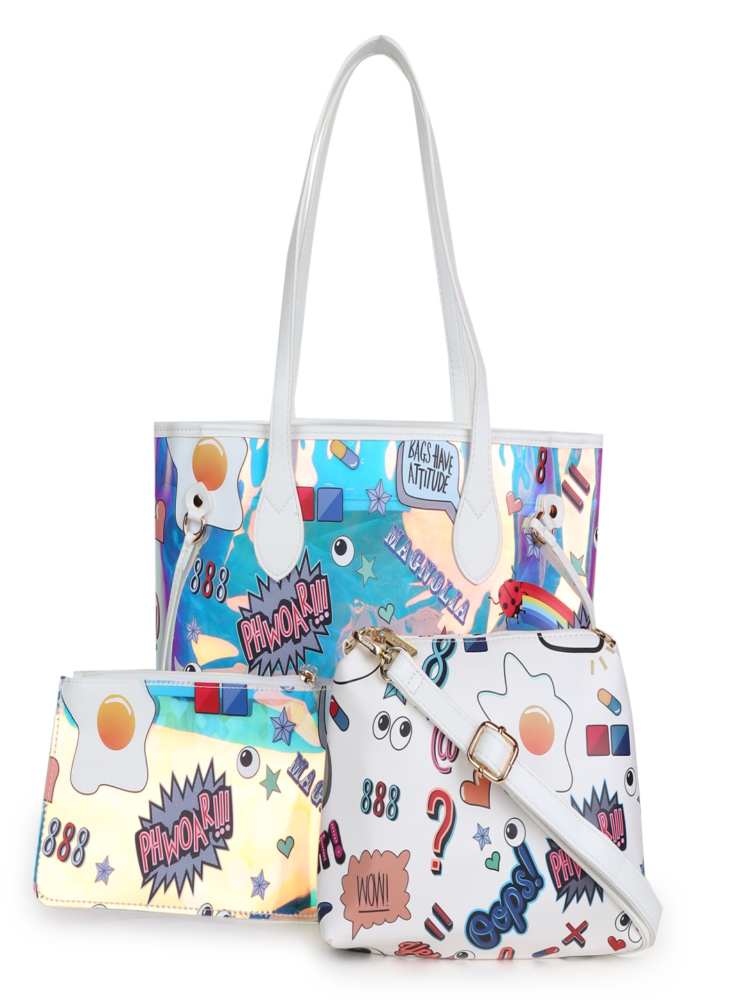 

MAGNOLIA Women Graphic Printed Shopper Tote Bag With Pouches, White
