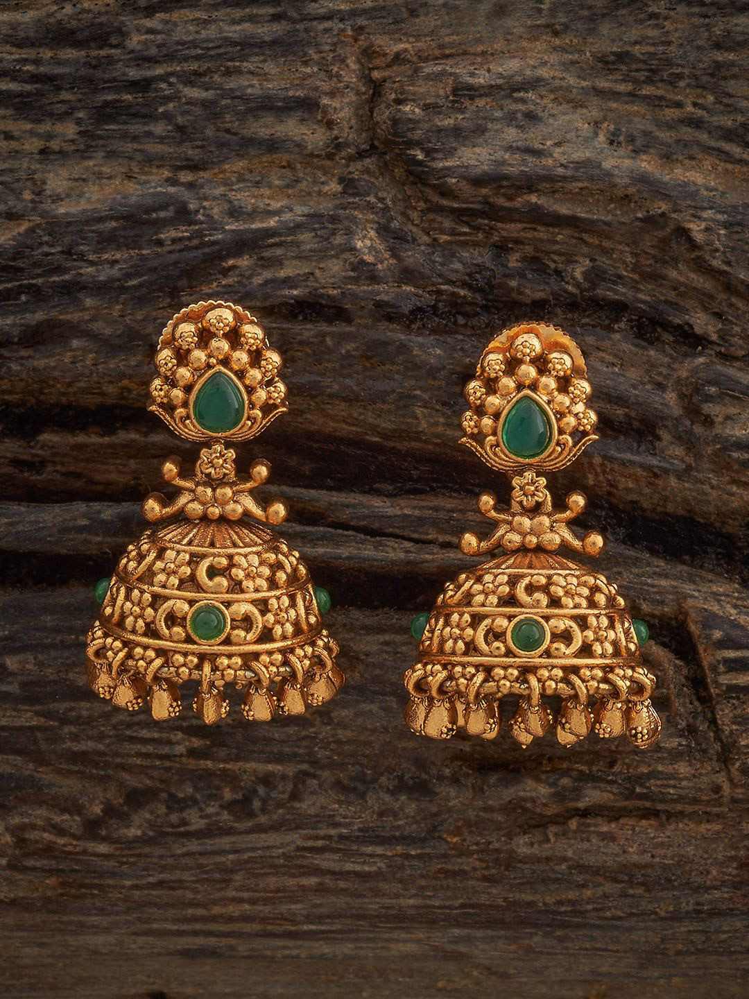 

Kushal's Fashion Jewellery Gold Plated Dome Shaped Antique Jhumkas Earrings