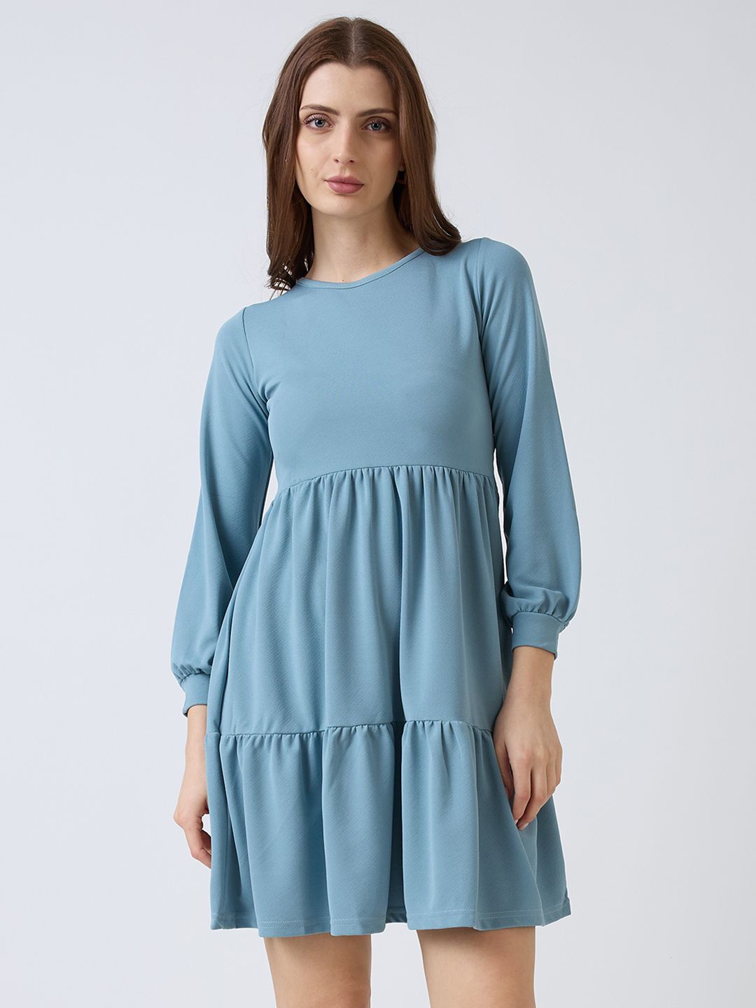 

SZN Puff Sleeve Fit & Flare Dress, Blue