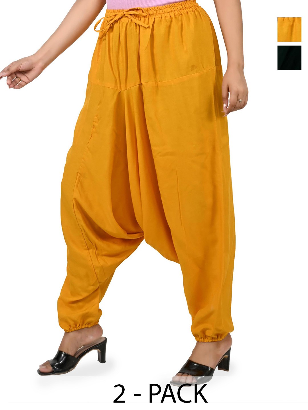 

NarNari Women Pack Of 2 Mid-Rise Harem Pants, Yellow