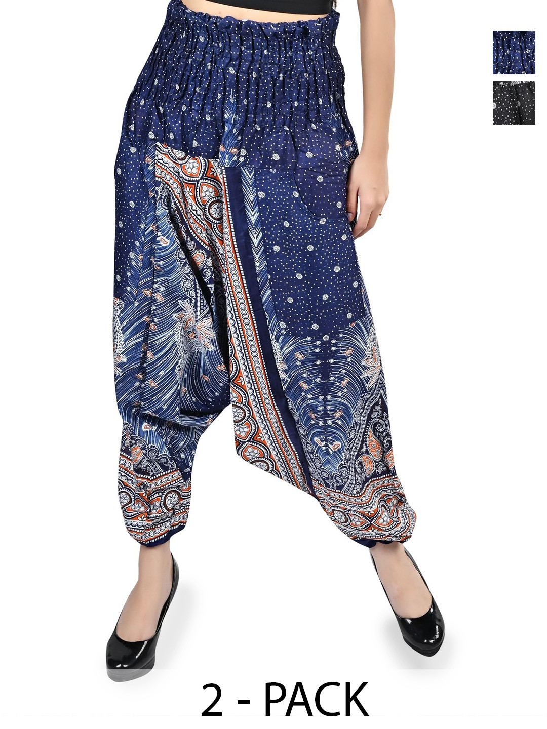 

NarNari Women Pack Of 2 Printed Harem Pants, Blue
