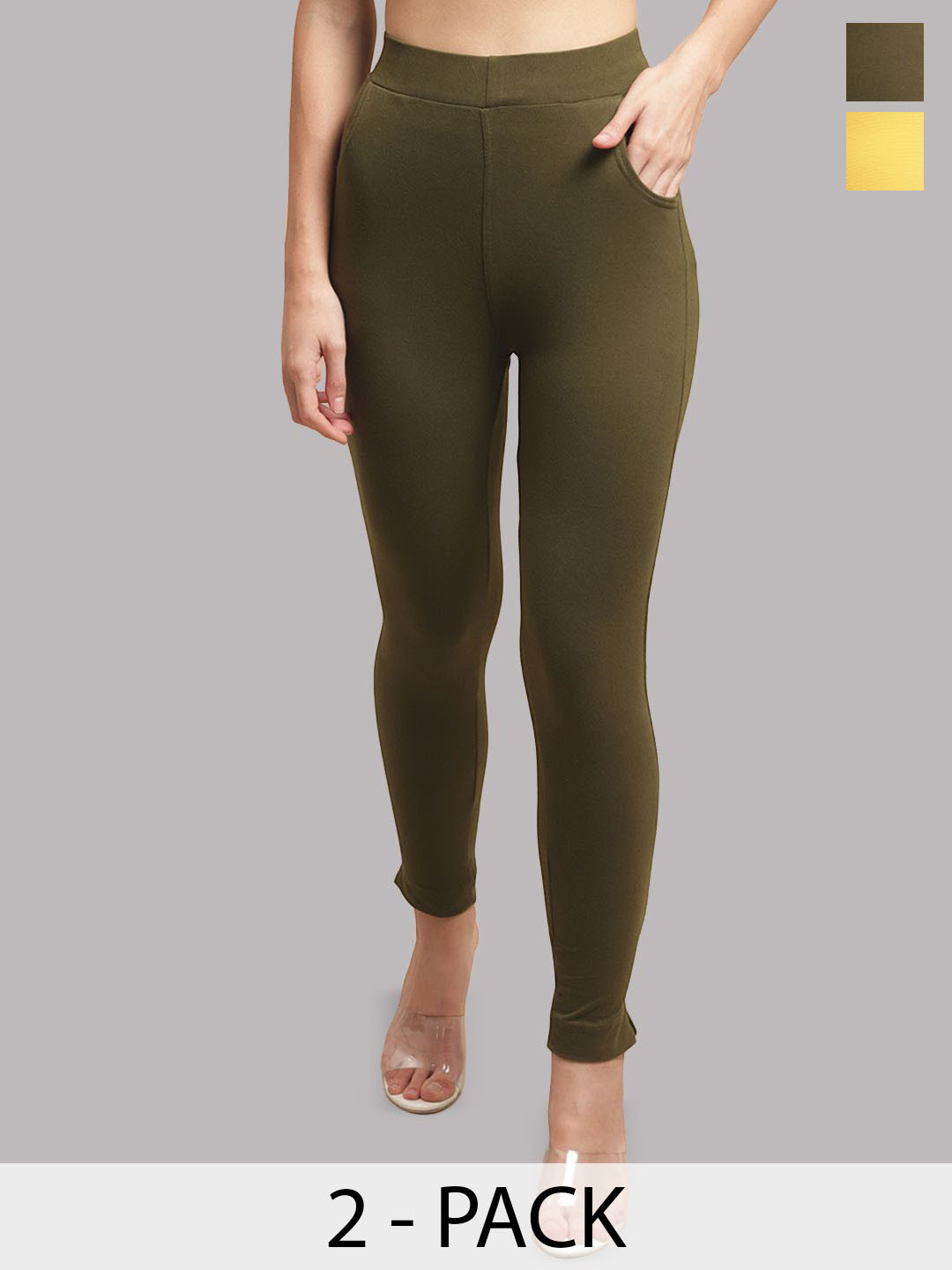 

Valles365 by S.C. Women Plus Size Pack Of 2 Ankle Length Leggings, Yellow