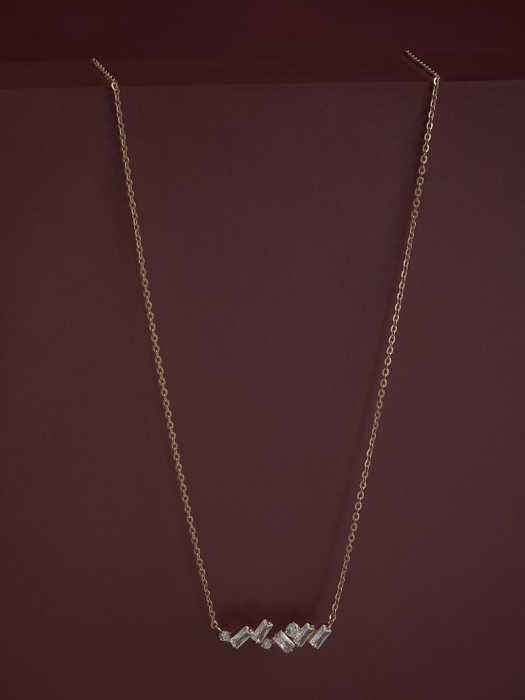 

Kushal's Fashion Jewellery 92.5 Silver Rose Gold Plated Zircon Studded Necklace & Chain