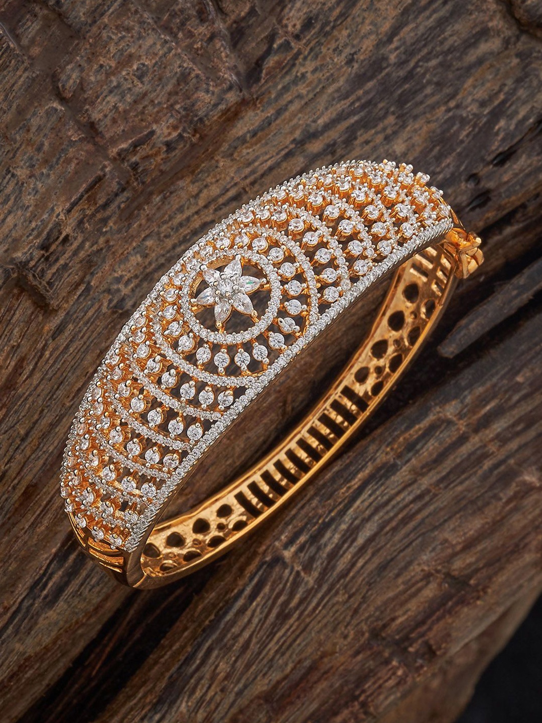 

Kushal's Fashion Jewellery Women White Cubic Zircon-Studded Kada Bangle, Gold