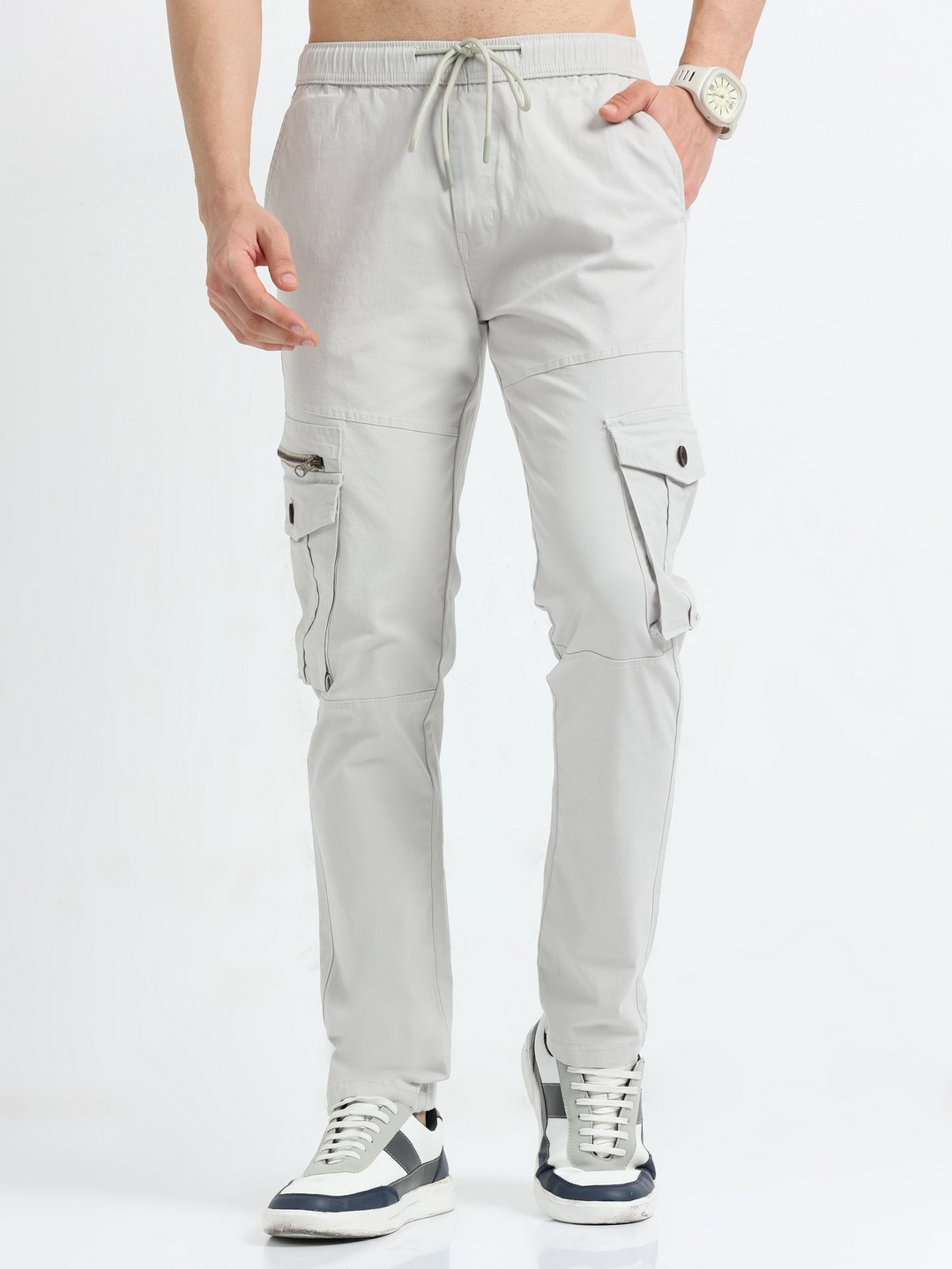 

NEVER NEUD Men Relaxed Zipper Utility Cargos Trousers, Grey