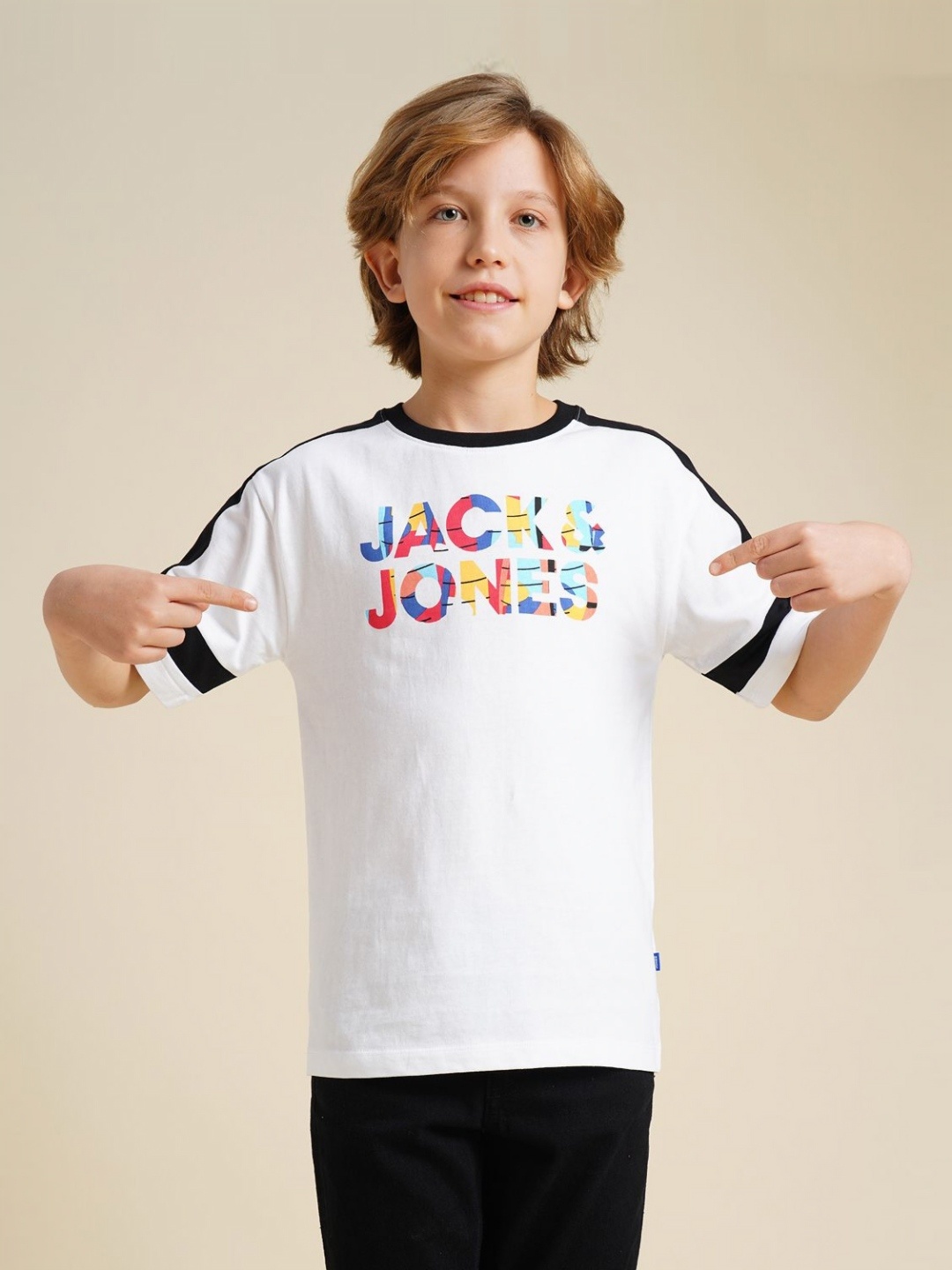 

Jack & Jones Junior Boys Typography Printed Round Neck Cotton T-shirt, White