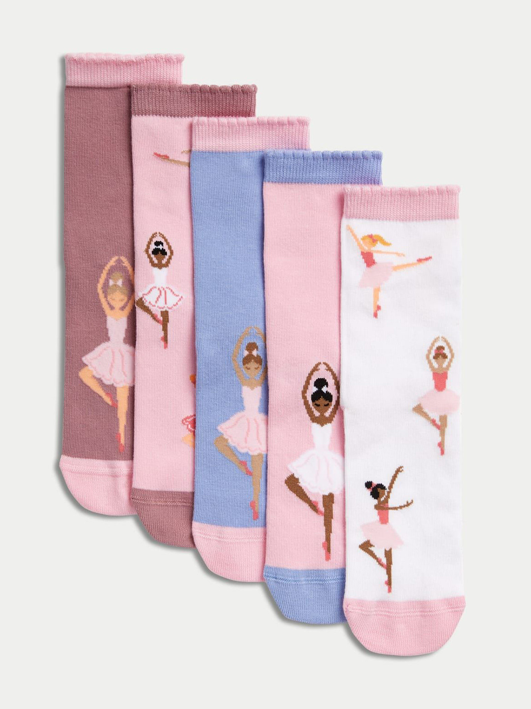 

Marks & Spencer Girls Pack Of 5 Ballerina Patterned Ankle-Length Socks, Pink
