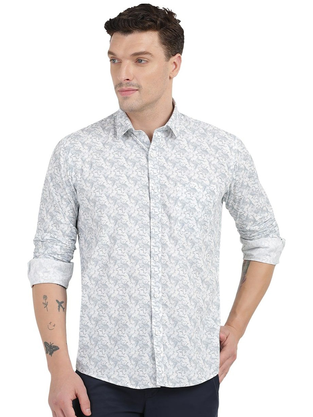 

Clarke Gable Men Trim Slim Fit Opaque Printed Casual Shirt, White