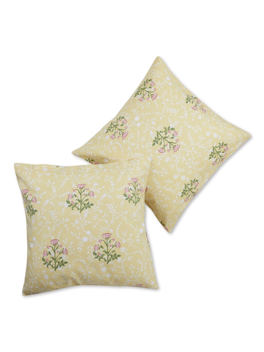 

haus & kinder Yellow & Green Set of 2 Floral Square Cushion Covers