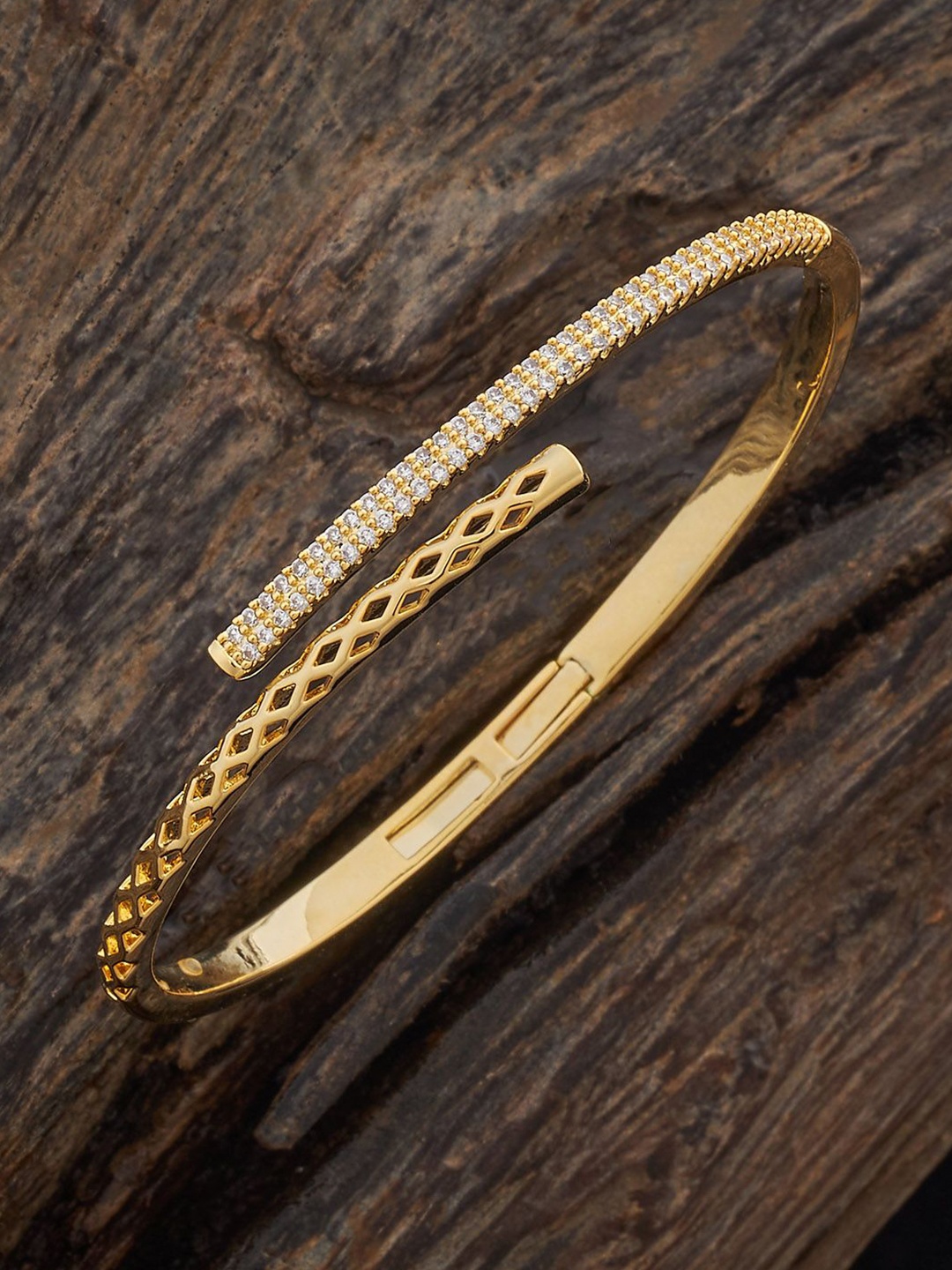 

Kushal's Fashion Jewellery Women Gold-Plated Zircon Cuff Bracelet