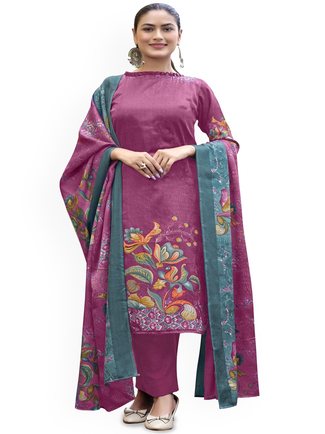 

DRAVINAM Trends Floral Printed Unstitched Dress Material, Pink
