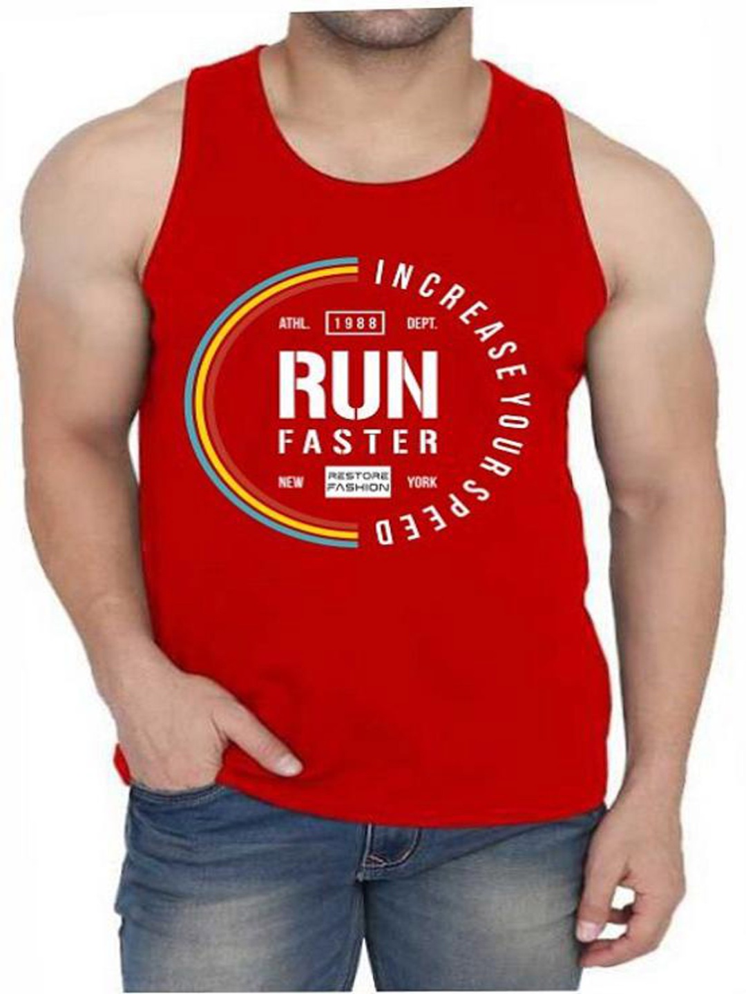 

WOOSTRO Pack Of 2 Cotton Printed Gym Vests, Navy blue