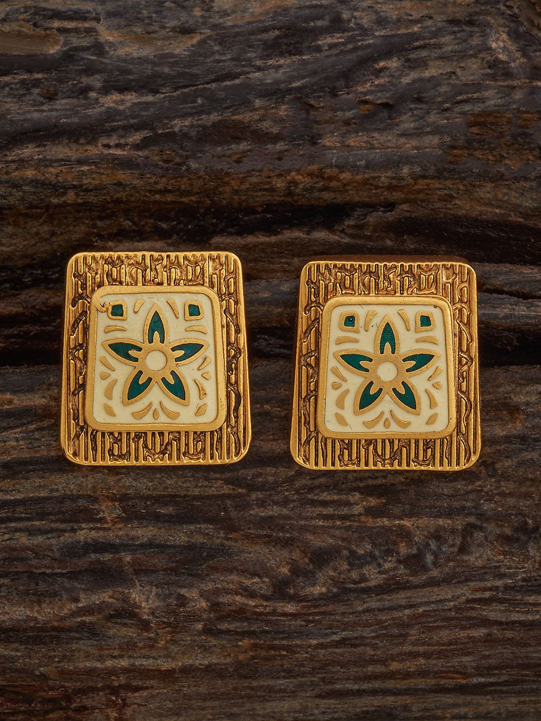 

Kushal's Fashion Jewellery Square Antique Studs Earrings, Gold