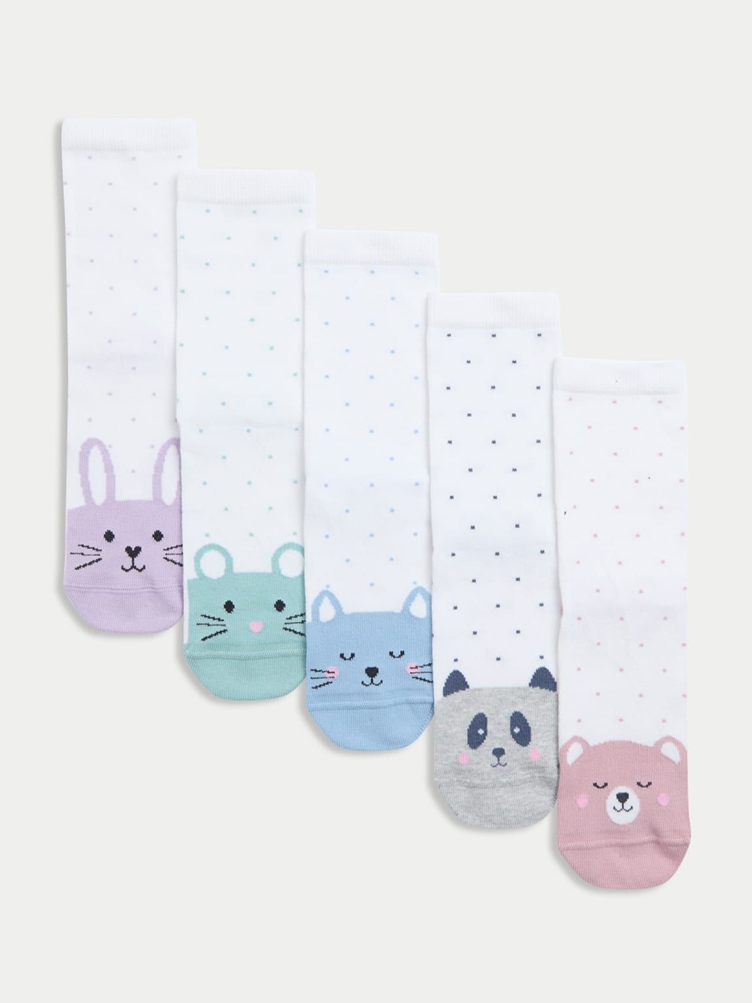 

Marks & Spencer Girls Pack Of 5 Patterned Ankle-Length Toe Face Socks, White