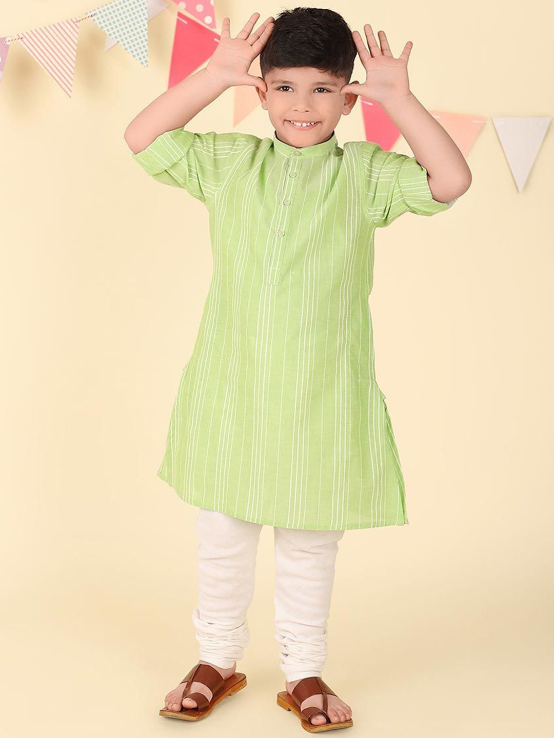 

Fabindia Boys Striped Kurta, Green
