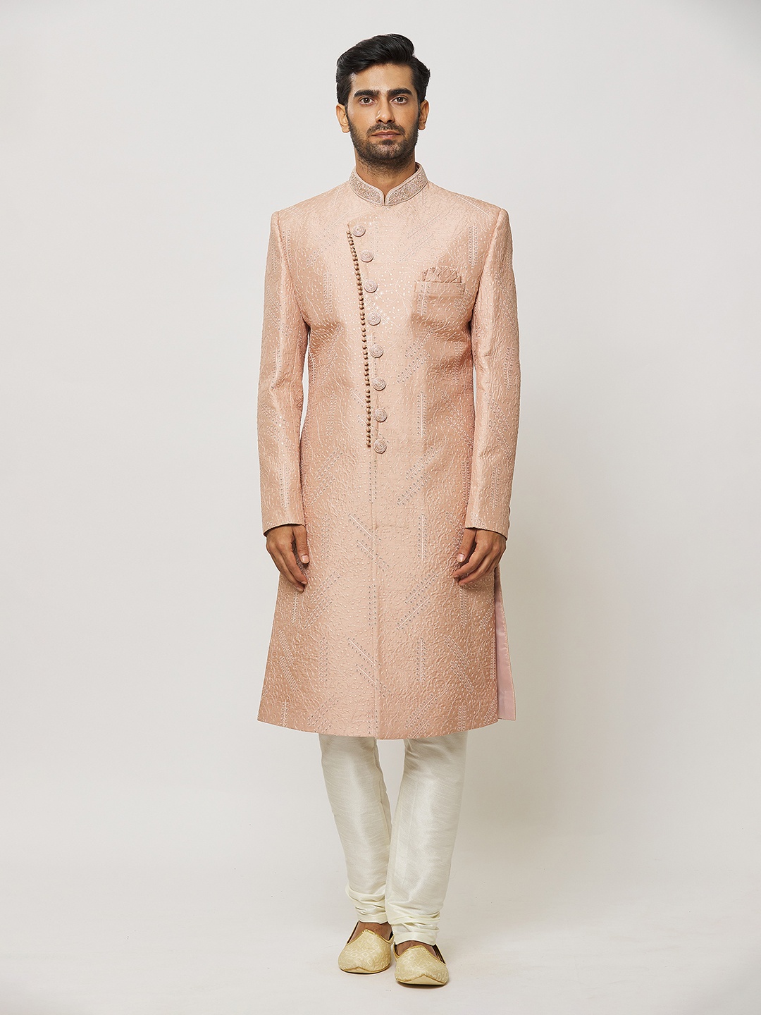 

Aryavir Malhotra Embroidery Sherwani Set, Peach