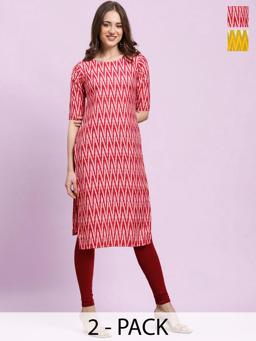 

Moda Rapido Red Selection Of 2 Chevron Printed Straight Kurta
