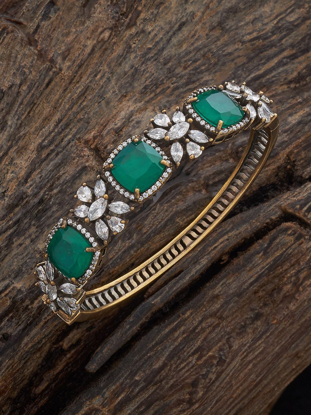 

Kushal's Fashion Jewellery Victorian-Plated Zircon-Studded Bangle, Gold