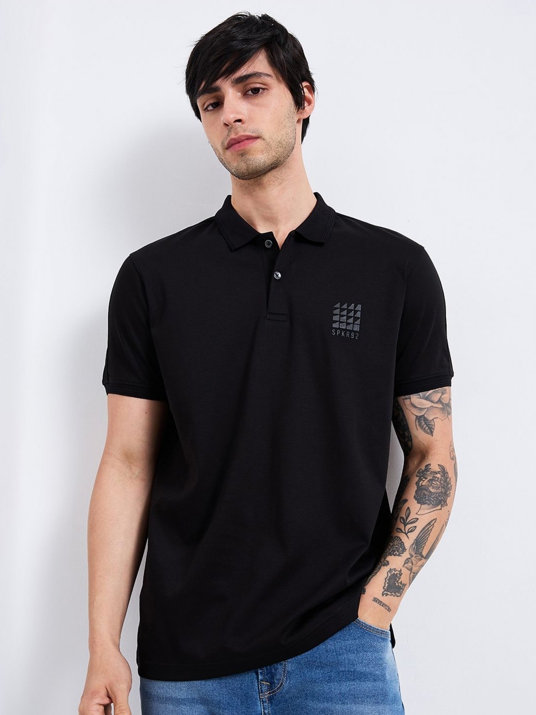 

SPYKAR Men Solid Polo Collar Cotton Slim Fit T-shirt, Black