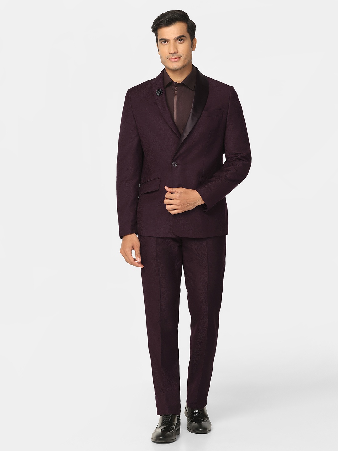 

Blackberrys Self Design Slim-Fit Single-Breasted Two-Piece Suit, Maroon