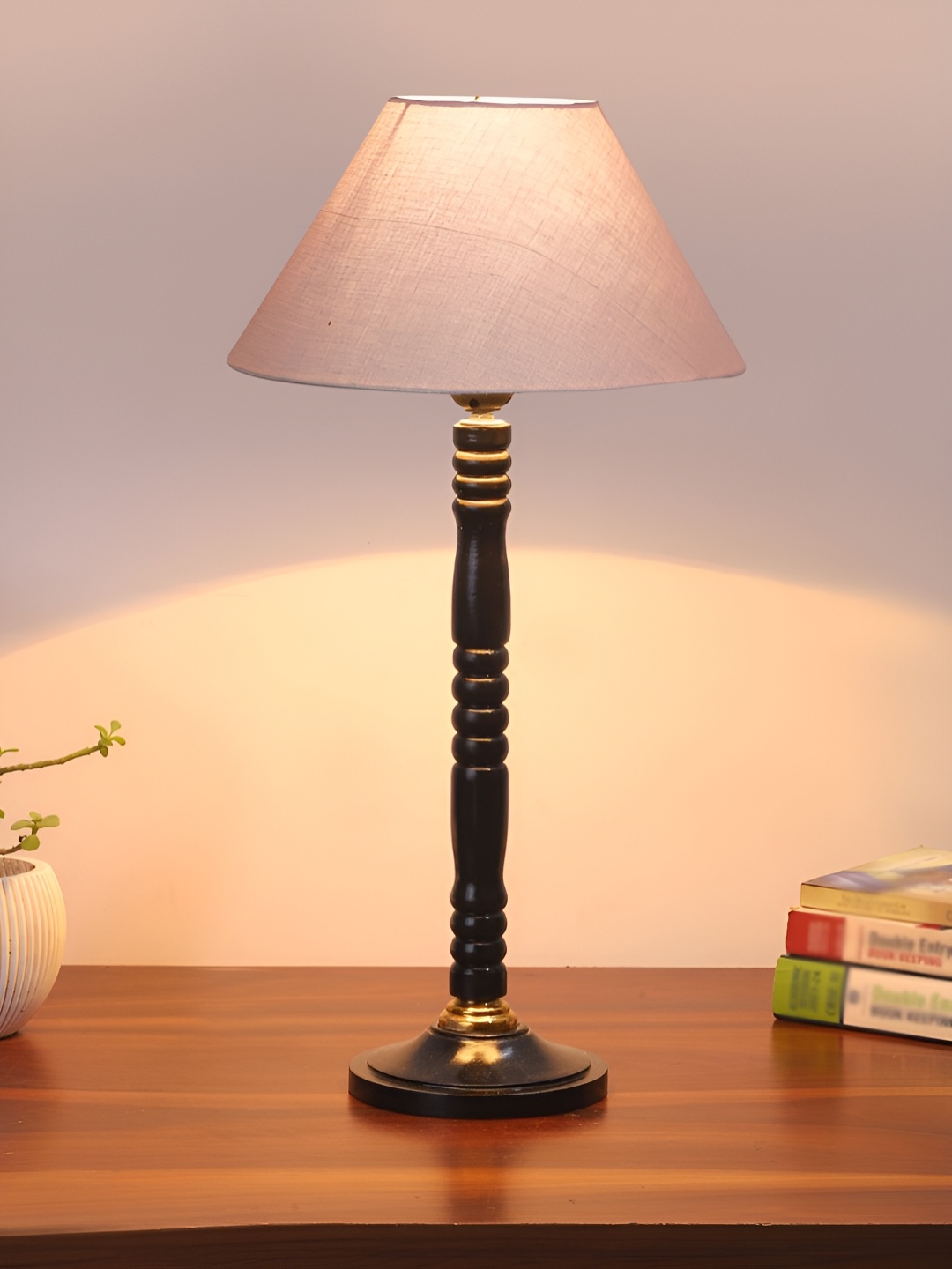 

Devansh Grey Frustum Shaped Wooden Table Lamp