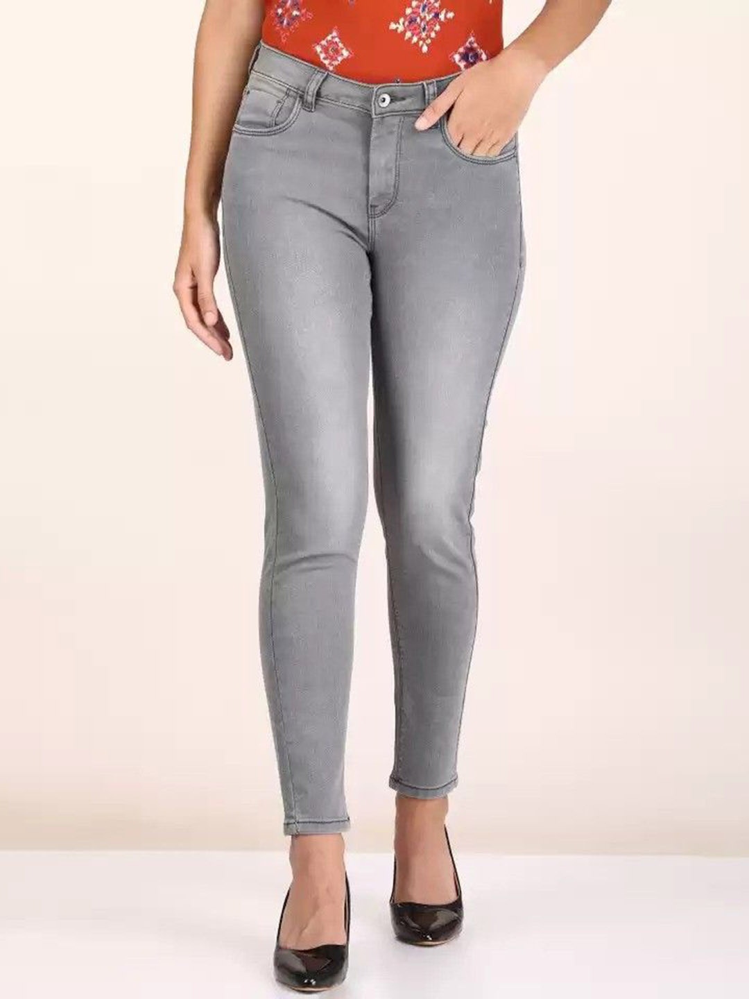 

KASHIAN Women Jean Boyfriend Fit High-Rise Light Fade Stretchable Jeans, Grey
