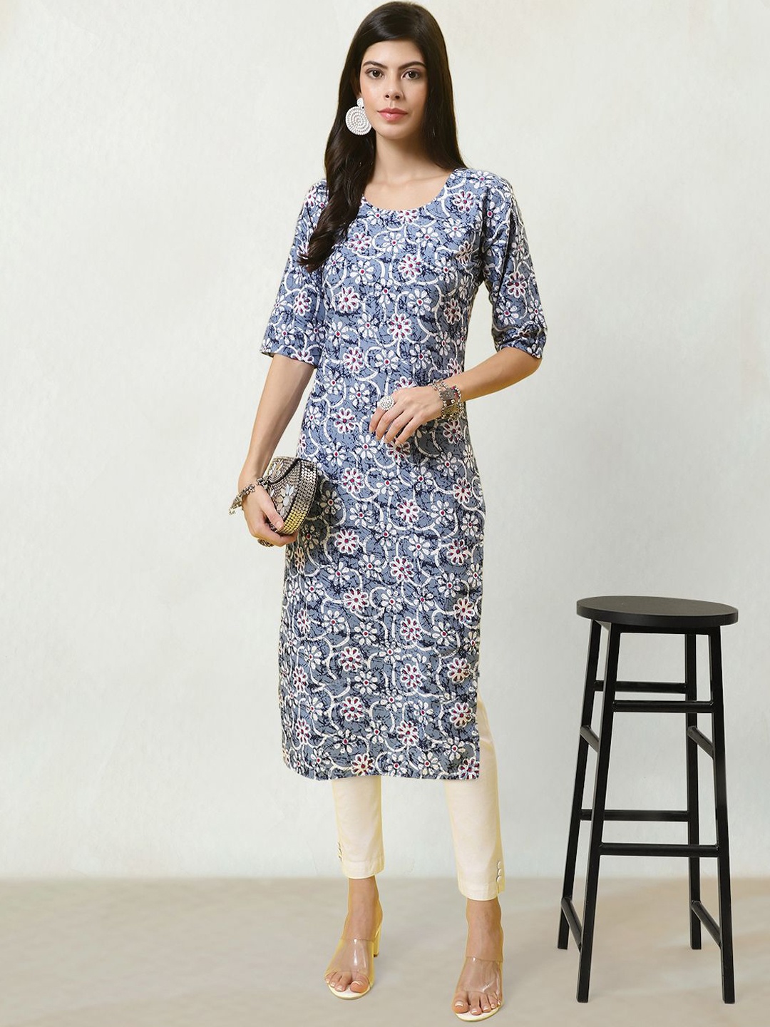 

Moda Rapido Floral Printed Straight Kurta, Grey