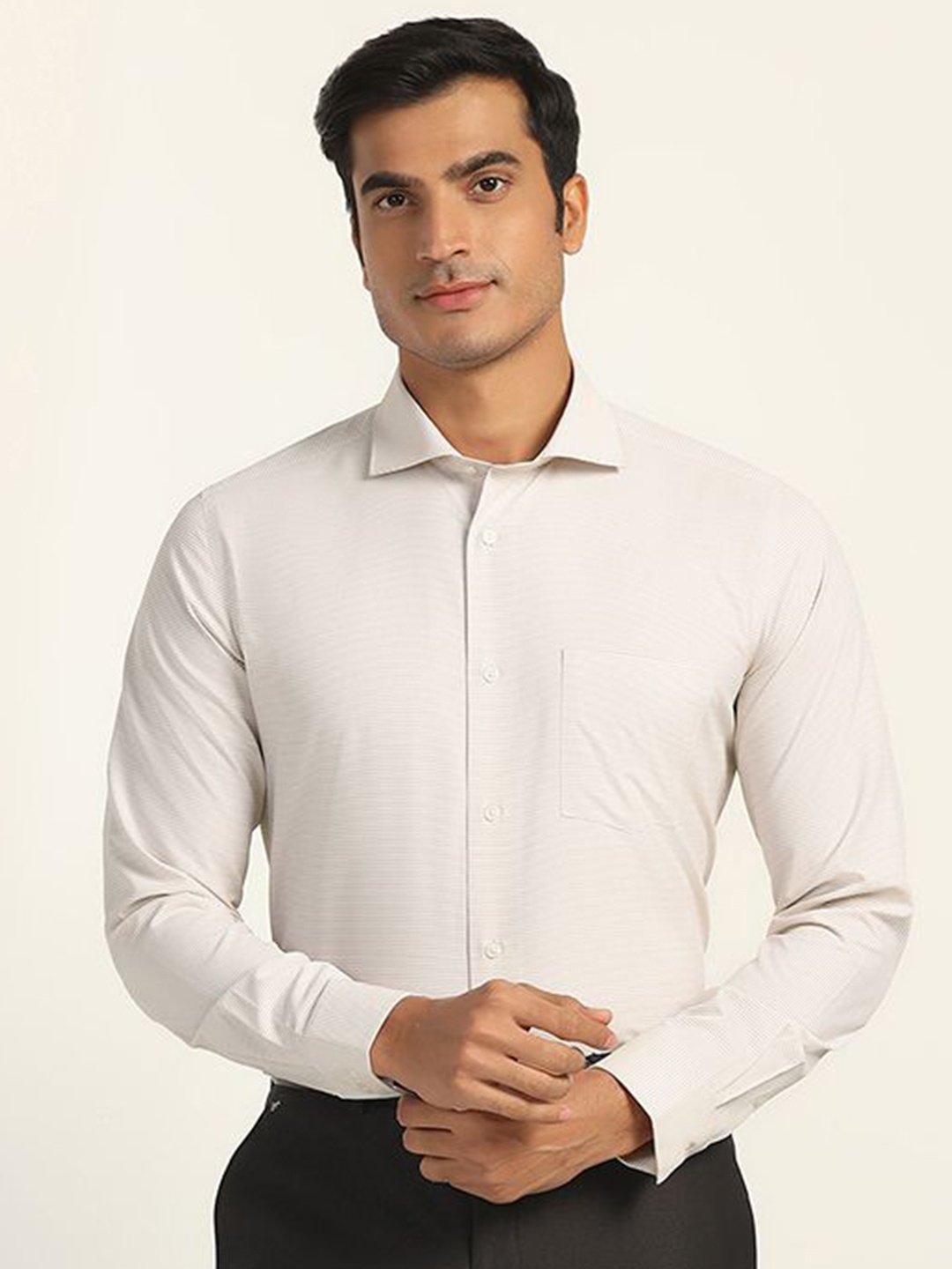

Blackberrys Men India Slim Fit Spread Collar Textured Casual Shirt, Beige