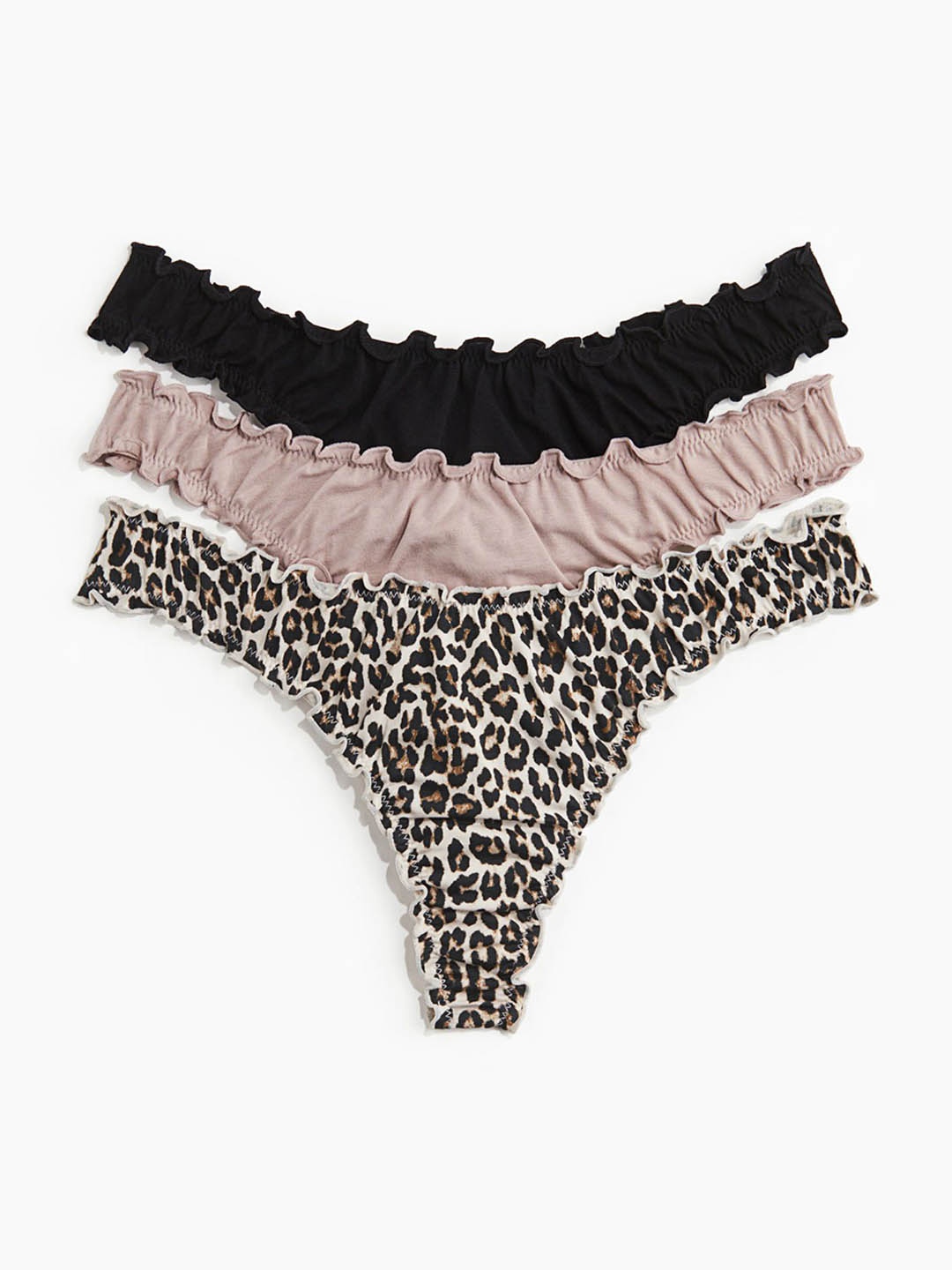 

H&M Women 3-Pack Overlock-Detail Thong briefs, Beige